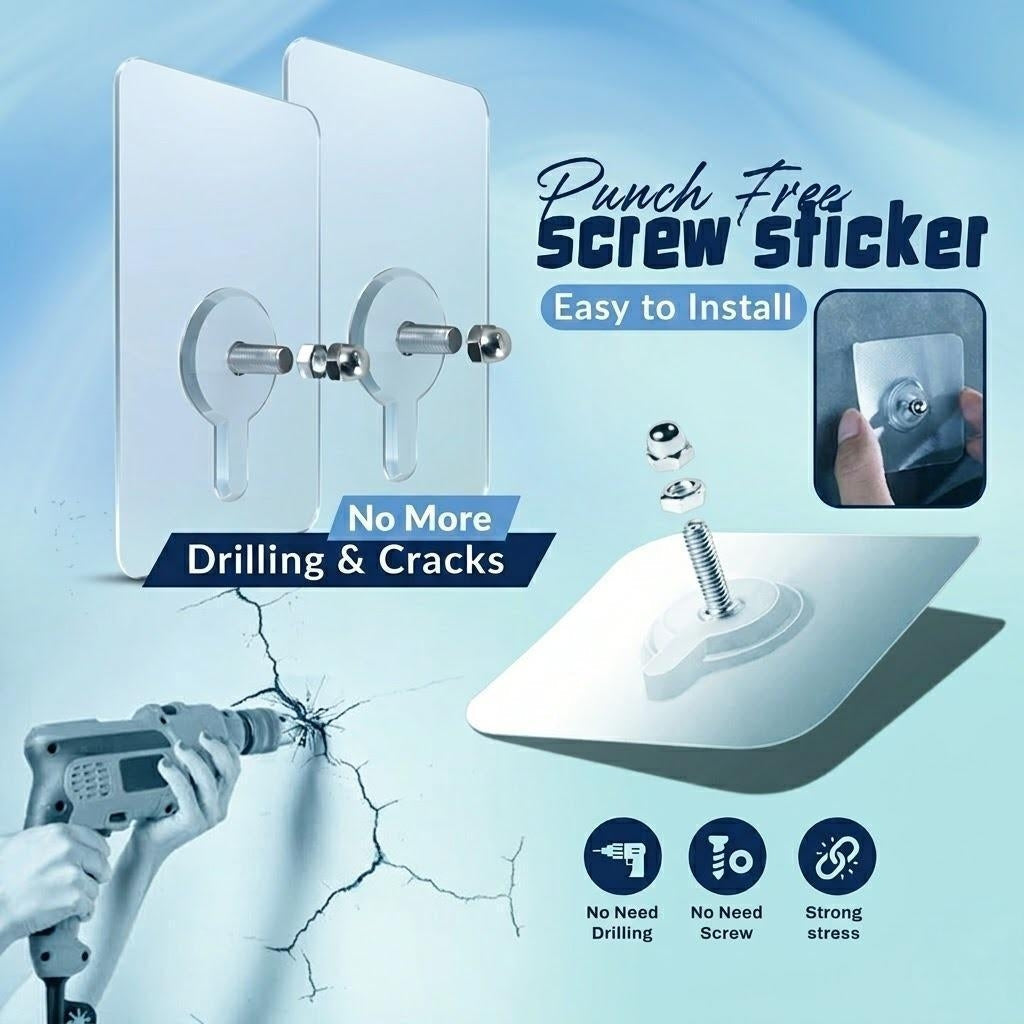 Easy Fix No-Drill Screw Sticker Perfect for Tiles & Walls (IMPORTED)